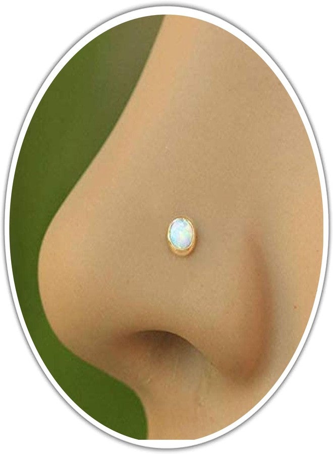 biliboom 14K Gold Nose Stud - White Opal Nose Ring - L Shape Nostril Piercing - Tiny Dainty Gold Nose Jewelry - Minimal Opal Piercing for Women - Image 1